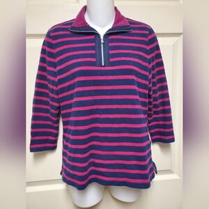 LRL Ralph Lauren Active Blue Pink Striped Knit Zip Pullover Sweater sz M